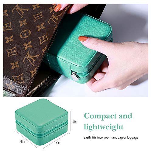 ProCase Estuche Joyero Pequeño, Mini Caja Almacenamiento Portable para Joyería, Organizador de Viaje de Doble Capa con Espejo para Joyas Collares Pendientes Aretes Pulseras Anillos -Turquesa