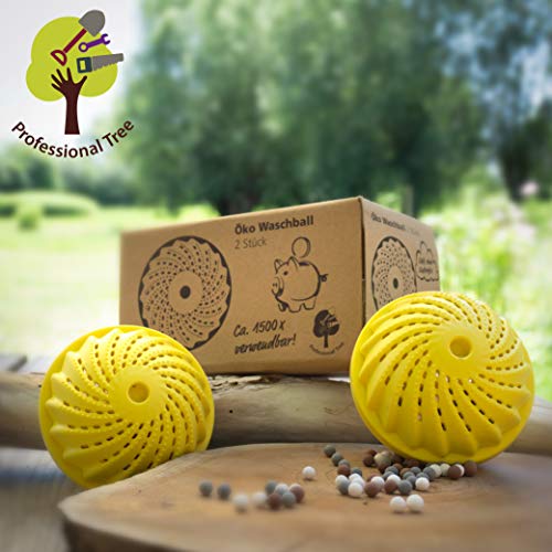 ProfessionalTree 2 Pelotas de Lavado - Pelotas de Lavado con Bolas de cerámica - Lavado sin detergente - para Aprox. 1.500 Lavados Pelota de Lavado Amarilla con Olor a limón