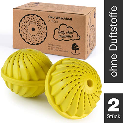 ProfessionalTree 2 Pelotas de Lavado - Pelotas de Lavado con Bolas de cerámica - Lavado sin detergente - para Aprox. 1.500 Lavados Pelota de Lavado Amarilla con Olor a limón