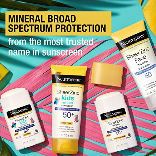 Protector solar facial Sheer Zinc de Neutrogena, amplio espectro de protección SPF 50, tacto seco,59 ml.