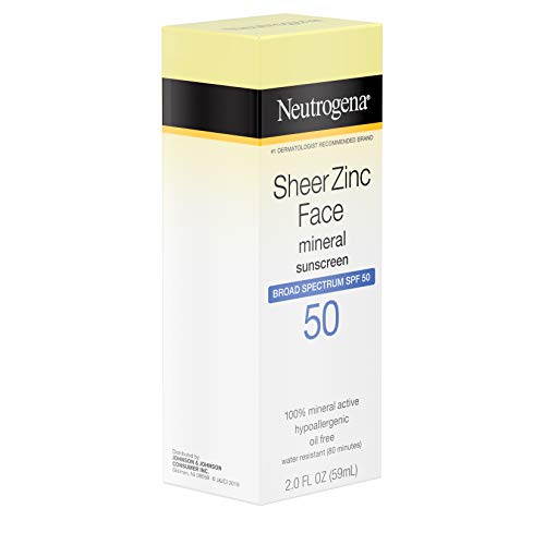 Protector solar facial Sheer Zinc de Neutrogena, amplio espectro de protección SPF 50, tacto seco,59 ml.