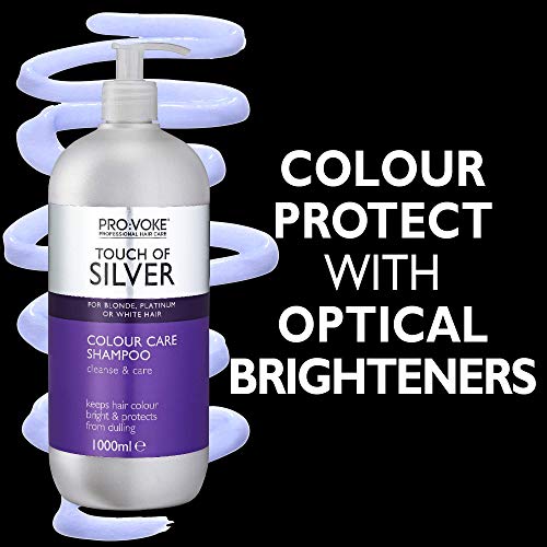 PROVOKE Touch of Silver Colour Care Shampoo para cabello rubio, platino, blanco o gris, 1000 ml