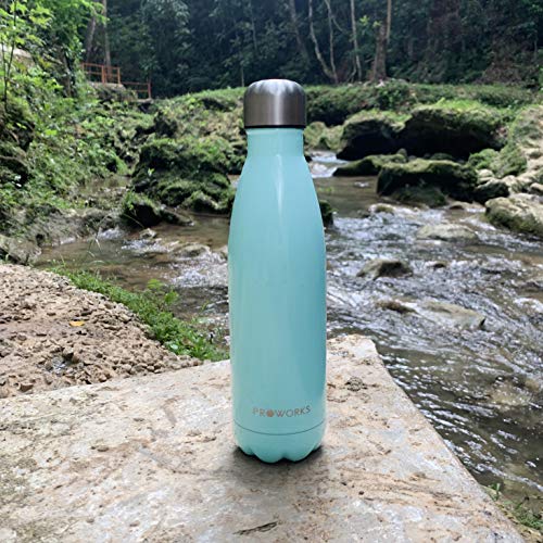 Proworks Botellas de Agua Deportiva de Acero Inoxidable | Cantimplora Termo con Doble Aislamiento para 12 Horas de Bebida Caliente y 24 Horas de Bebida Fría - Libre de BPA - 350ml – Verde