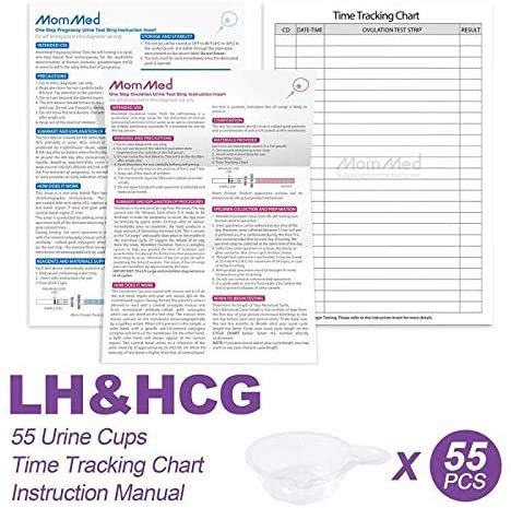 Prueba de ovulación HCG15-LH40-15 x Tiras de prueba de embarazo y 40 tiras de prueba de ovulación con 55 vasos de orina Prueba de embarazo temprana confiable y rápida