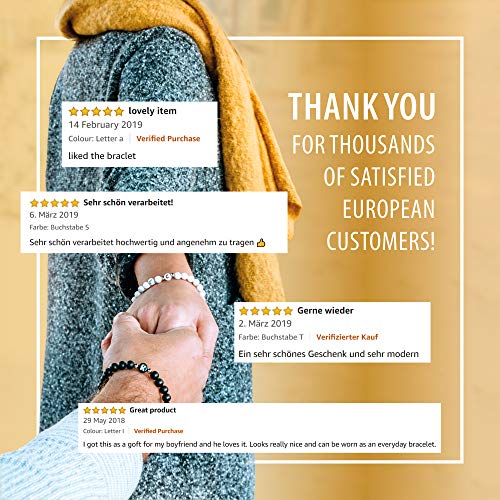 Pulsera con nombre de perlas de ónix de con letras de la A a la Z, pulsera de la amistad para Navidad de plata real, Buchstabe S, 16 - 20 cm