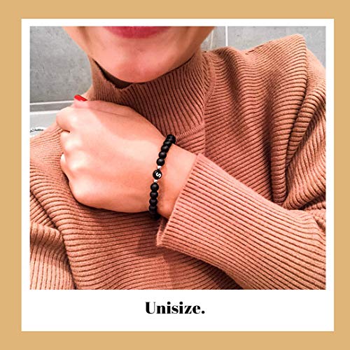 Pulsera con nombre de perlas de ónix de con letras de la A a la Z, pulsera de la amistad para Navidad de plata real, Buchstabe S, 16 - 20 cm