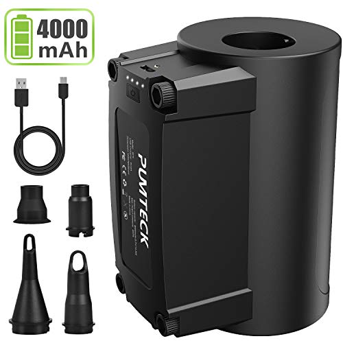 Pumteck Bomba de Aire Eléctrica, Inflador Bateria Recargable de llenado Rápido para Inflar/Desinflar&Bombas Acampar al Aire Libre（3 Boquillas Incluidas）