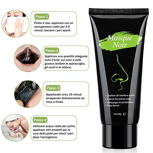 Puntos Negros Mascarilla, Mascarilla Exfoliante, Black Mask-Mascara Negra De Purificante Espinillas y Piel Muerta, Hidratar Piel, Eliminar Puntos Negros, Acné-60 g/2.1oz