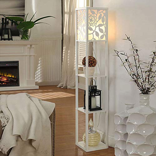 QIANGUANG® Iluminación interior Lámpara de pie de madera de 1,6 m con estantes para dormitorio y sala de estar (sin bombilla) (Nuevo Blanco)