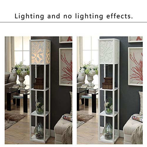 QIANGUANG® Iluminación interior Lámpara de pie de madera de 1,6 m con estantes para dormitorio y sala de estar (sin bombilla) (Nuevo Blanco)