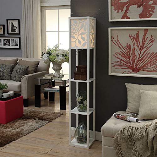 QIANGUANG® Iluminación interior Lámpara de pie de madera de 1,6 m con estantes para dormitorio y sala de estar (sin bombilla) (Nuevo Blanco)