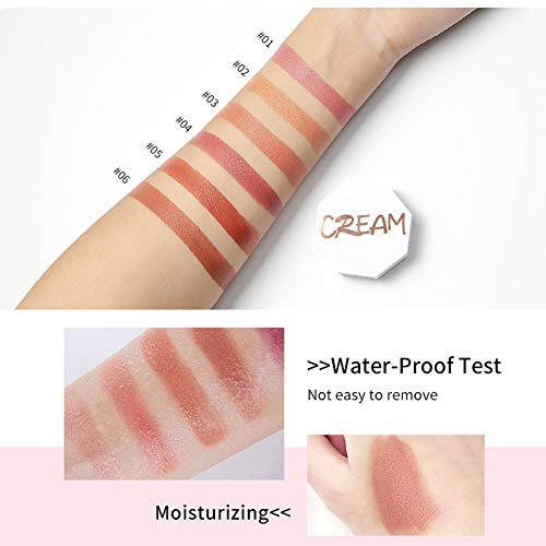 Qianren Natural Color Face Blush Cream Pink, Colorete de mejillas, Colorete de contorno facial de larga duración - Rosa melocotón, Rosa, Marrón