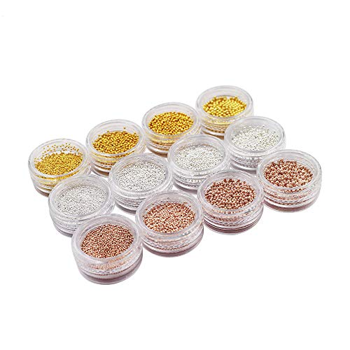 QIMEIYA 12pcs 3D Nail Art Golden/Silver/oro rosa Steel Beads Caviar Decoración de uñas Nail Art Diseños Accesorios Manicura