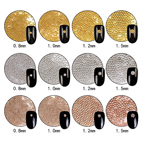 QIMEIYA 12pcs 3D Nail Art Golden/Silver/oro rosa Steel Beads Caviar Decoración de uñas Nail Art Diseños Accesorios Manicura