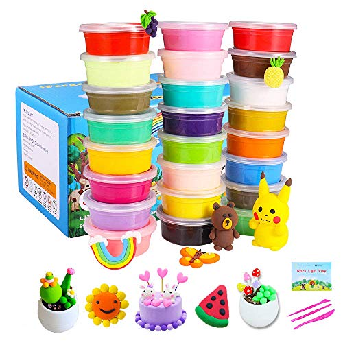 QMAY 24 Colores Air Dry Clay, Arcilla de Modelado Ultraligero, Magic Clay Artist Studio Toy, Arcilla y Masa de Modelado no tóxico, Arte Creativo DIY Crafts, Regalo para niños