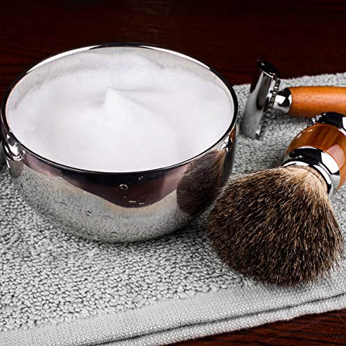 QSHAVE Cuenco para espuma de afeitar de acero inoxidable con tapa, 10 cm de diámetro, profundo, chapado en cromo, 1 unidad