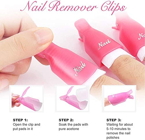Queta Kit de Herramientas para Uñas Removedor, Kit de Uñas Removedor el Esmalte,Clip de Removedor de Uñas para quitar esmalte semipermanente y Quitar Cutículas