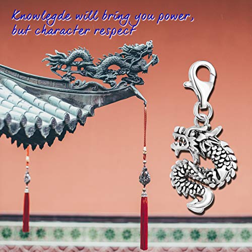 Quiges Charm con Cierre Colgante Dragón Chino de Plata de Ley 925 Mujer para Pulseras Europeas