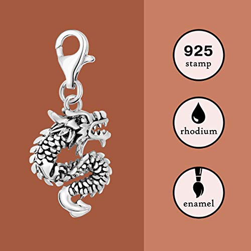 Quiges Charm con Cierre Colgante Dragón Chino de Plata de Ley 925 Mujer para Pulseras Europeas