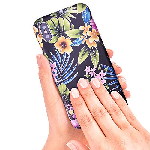 Qult motivoo Flores Carcasa para Móvil Compatible con iPhone 11 Pro Funda Negro Mate Slim Design Case siliconaa Bumper con Dibujos Flores de la Noche