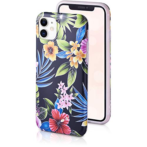 Qult motivoo Flores Carcasa para Móvil Compatible con iPhone 11 Pro Funda Negro Mate Slim Design Case siliconaa Bumper con Dibujos Flores de la Noche