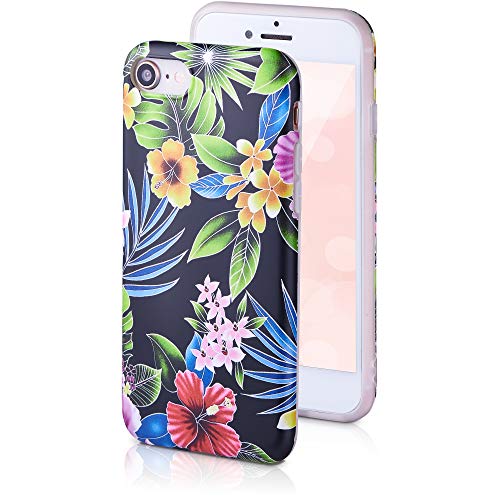 Qult motivoo Flores Carcasa para Móvil Compatible con iPhone 7 iPhone 8 Funda Negro Mate Slim Design Case siliconaa Bumper con Dibujos Flores de la Noche