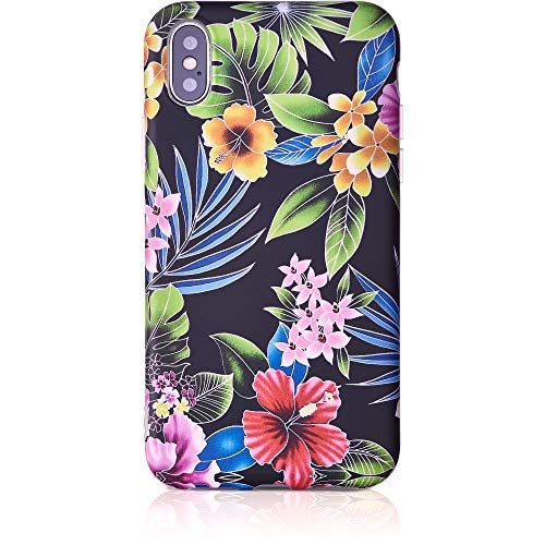 Qult motivoo Flores Carcasa para Móvil Compatible con iPhone XS iPhone X Funda Negro Mate Slim Design Case siliconaa Bumper con Dibujos Flores de la Noche