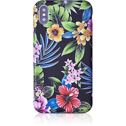 Qult motivoo Flores Carcasa para Móvil Compatible con iPhone XS MAX Funda Negro Mate Slim Design Case siliconaa Bumper con Dibujos Flores de la Noche
