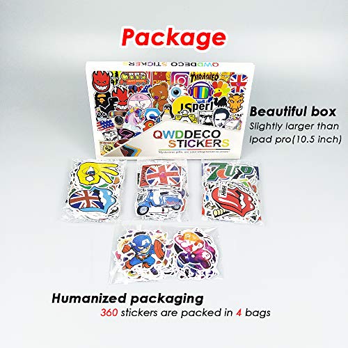QWDDECO Sticker Pack (360 PCS) Vinilo Pegatinas para portátiles, botellas de agua, equipaje, monopatín, PS4, Xbox one, Iphone, los mejores regalos para adultos, adolescentes, niños y niñas.Calcomanías