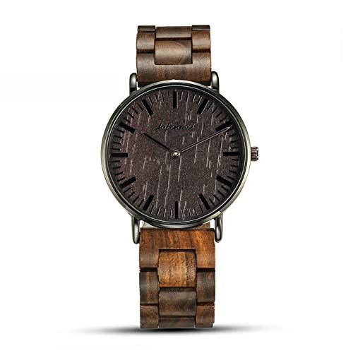 QZPM Moda Reloj De Madera para Hombres, Pantalla para Visualización de la Fecha Multifuncional Reloj Deportivo Ocio De Movimiento De Cuarzo Analógica,Negro