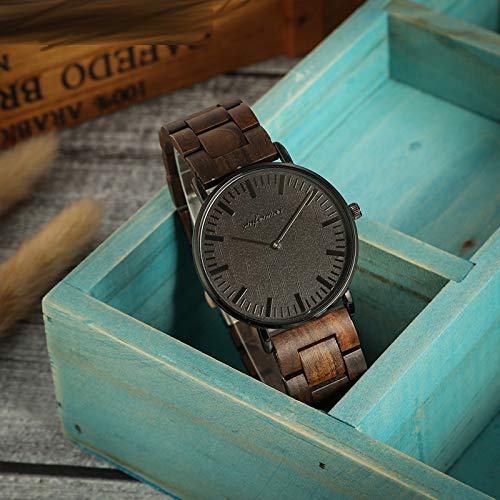 QZPM Moda Reloj De Madera para Hombres, Pantalla para Visualización de la Fecha Multifuncional Reloj Deportivo Ocio De Movimiento De Cuarzo Analógica,Negro
