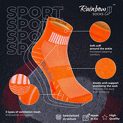 Rainbow Socks - Hombre Mujer Calcetines Deporte Colores de Algodón - 6 Pares - Verde Rosa Naranja Rojo Azul Palido Amarillo - Talla 42-43