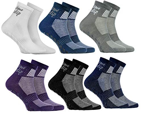 Rainbow Socks - Niño Niña Deporte Calcetines Antideslizantes ABS de Algodón - 6 Pares - Blanco Violeta Gris Azul Marino Negro Jeans - Talla 30-35