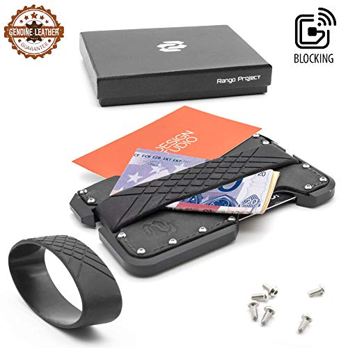 Rango Elegance: Cartera Tarjetero Hombre Minimalista de Piel y Metal (Aluminio) con Protección Antirrobo (Bloqueo RFID/NFC) Carteras Pequeñas y Compactas para 8 Tarjetas Diseñadas en España