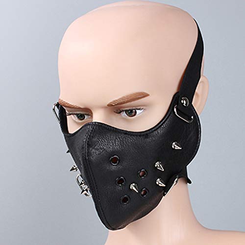 RANTA Punk Rock Negro Unisex Motocicleta Punk Hallowin Cosplay Estilo Metal Remache Máscara | Mascarilla filtrada antipolución | Mascarillas Reutilizables