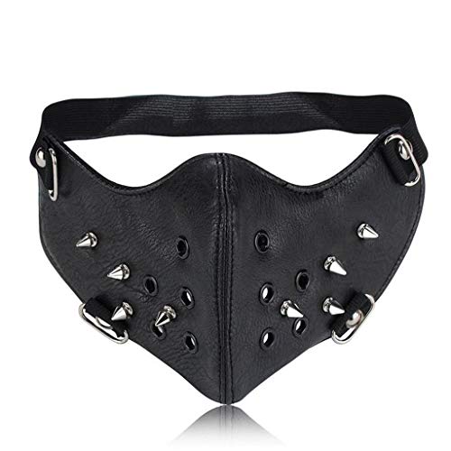 RANTA Punk Rock Negro Unisex Motocicleta Punk Hallowin Cosplay Estilo Metal Remache Máscara | Mascarilla filtrada antipolución | Mascarillas Reutilizables