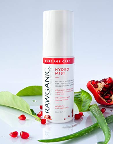 RAWGANIC Anti-aging Hydro Mist - Spray suave revitalizante e hidratante con Aloe Vera, Granada, Sauce Violeta y Té Verde - Botella de 100ml (100 ml bottella)