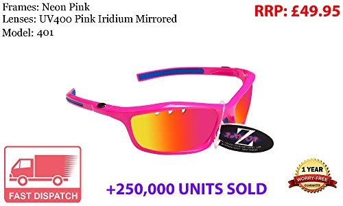 Rayzor – Gafas rosa deportes Wrap Ciclismo Gafas de sol, con un Iridium Vented Rosa Espejo antideslumbrante lente