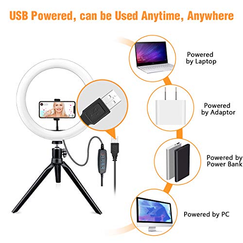RE Anillo de luz LED 10” para Selfie con Tripode Ajustable, 3 Modos de Colores y 10 Niveles Ajustables 96 LED Brillos para Maquillaje, Youtube Video, Tiktok, Cosméticos y Fotografía Vlog Ins