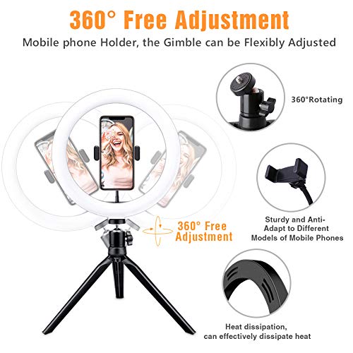 RE Anillo de luz LED 10” para Selfie con Tripode Ajustable, 3 Modos de Colores y 10 Niveles Ajustables 96 LED Brillos para Maquillaje, Youtube Video, Tiktok, Cosméticos y Fotografía Vlog Ins
