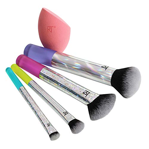 Real Techniques - Juego de brochas de maquillaje con luces de neón, incluye esponja milagrosa (edición limitada 2018)