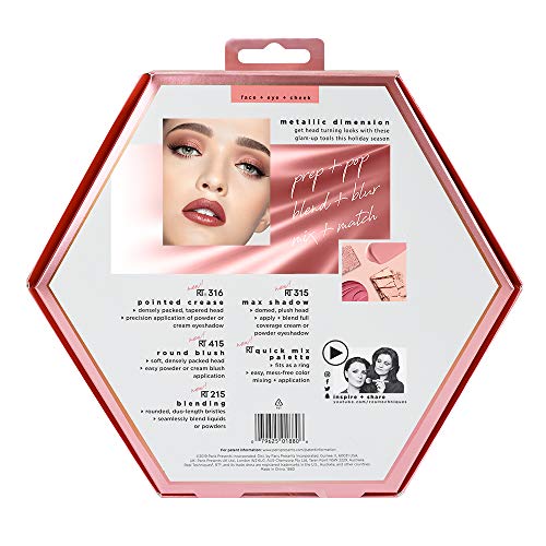 Real Techniques Juego de brochas de maquillaje de dimensiones metálicas con 4 pinceles de edición limitada 2019