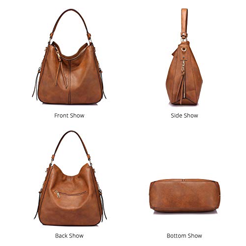 Realer Bolso Mujer Hobo Casual Bolsos Bandolera Sintetico Bolsos de Hombro Cuero PU Grande Shopper Bolsa Tote Vintage Marron