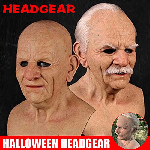 Realistic Latex Old Man Mask Male Disguise Halloween Fancy Dress Headhalloween Carnival Mask Dance Party Latex Human Wrinkle Scary Old Man Mask (Old man with white beard hair)