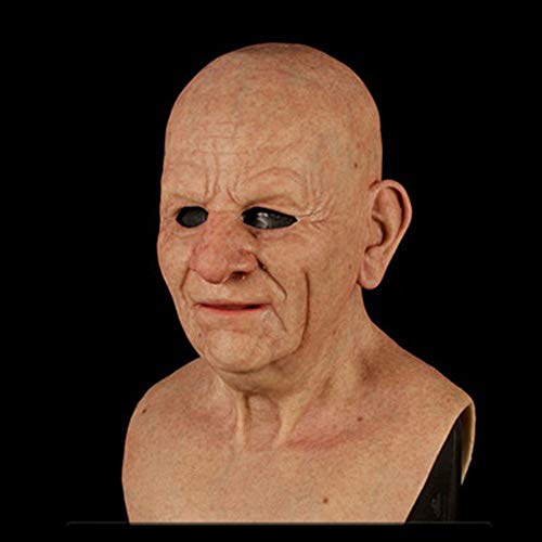 Realistic Latex Old Man Mask Male Disguise Halloween Fancy Dress Headhalloween Carnival Mask Dance Party Latex Human Wrinkle Scary Old Man Mask (Old man with white beard hair)