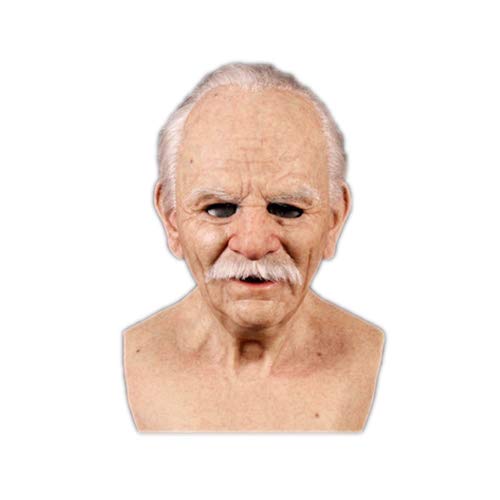 Realistic Latex Old Man Mask Male Disguise Halloween Fancy Dress Headhalloween Carnival Mask Dance Party Latex Human Wrinkle Scary Old Man Mask (Old man with white beard hair)