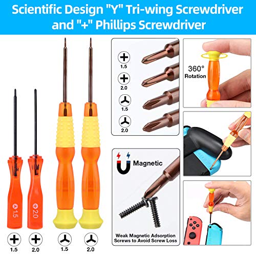 Recambios de Joystick Analógico, Herramientas de Reparación Profesional 4 Joystick de reemplazo para Nintendo Switch Joy-Con, 2 hebillas de metal , 2 Destornilladores, 6 tapas de pulgar