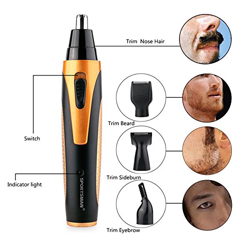 Recortador de vello,4 en 1 Nariz y Orejas de Recortadora Cejas Cortapelos Para Nariz Resistente al Agua (Oro)