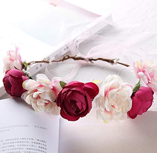 REKYO 3pcs Flor Hecha a Mano Diadema Corona Floral, Novia Corona Boda Halo Guirnalda Floral Bandas Para La Cabeza Casco Con Cinta Para Apoyos De La Foto De Fiesta De Boda