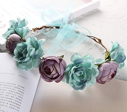 REKYO 3pcs Flor Hecha a Mano Diadema Corona Floral, Novia Corona Boda Halo Guirnalda Floral Bandas Para La Cabeza Casco Con Cinta Para Apoyos De La Foto De Fiesta De Boda